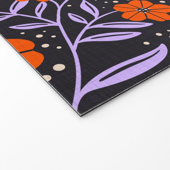 Floral Vine Tangerine Orange, Lavender Purple, Deep Purple, Modern Boho Home Decor Welcome Mat Gallery Image 2