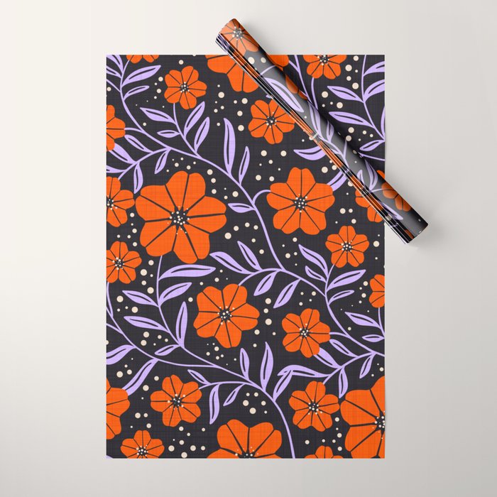 Floral Vine Tangerine Orange, Lavender Purple, Deep Purple, Modern Boho Home Decor Wrapping Paper Gallery Image 1