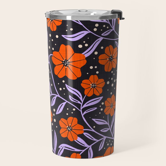 Floral Vine Tangerine Orange, Lavender Purple, Deep Purple, Modern Boho Home Decor Travel Mug Gallery Image 2