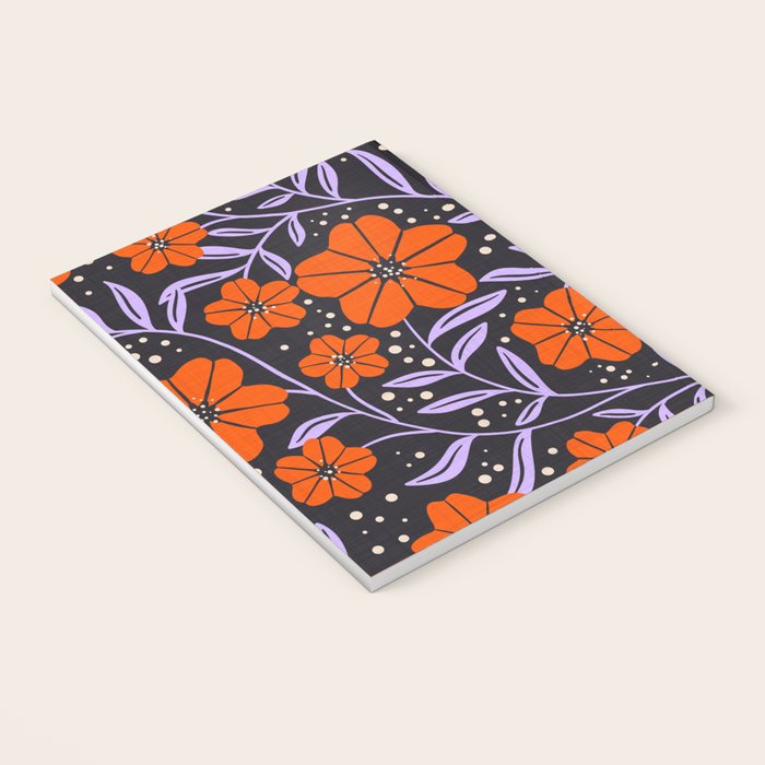 Floral Vine Tangerine Orange, Lavender Purple, Deep Purple, Modern Boho Home Decor Notebook Gallery Image 3