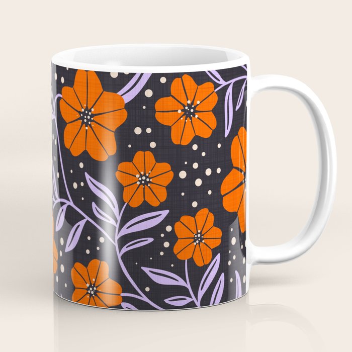 Floral Vine Tangerine Orange, Lavender Purple, Deep Purple, Modern Boho Home Decor Coffee Mug Gallery Image 1