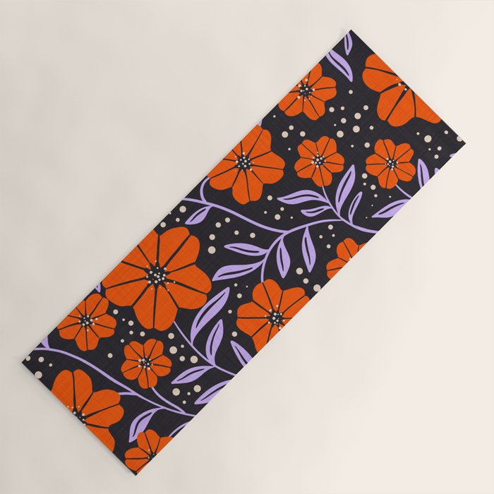 Floral Vine Tangerine Orange, Lavender Purple, Deep Purple, Modern Boho Home Decor Yoga Mat Gallery Image 1
