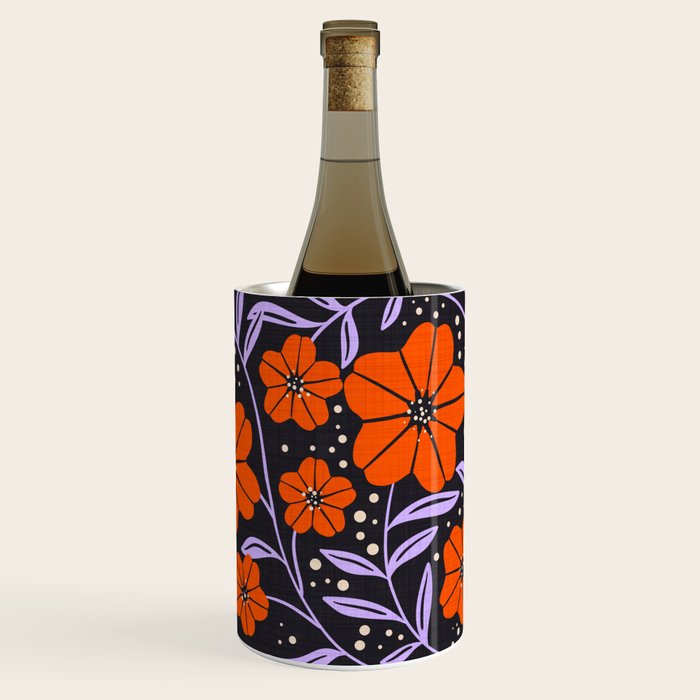 Floral Vine Tangerine Orange, Lavender Purple, Deep Purple, Modern Boho Home Decor Wine Chiller Gallery Image 2