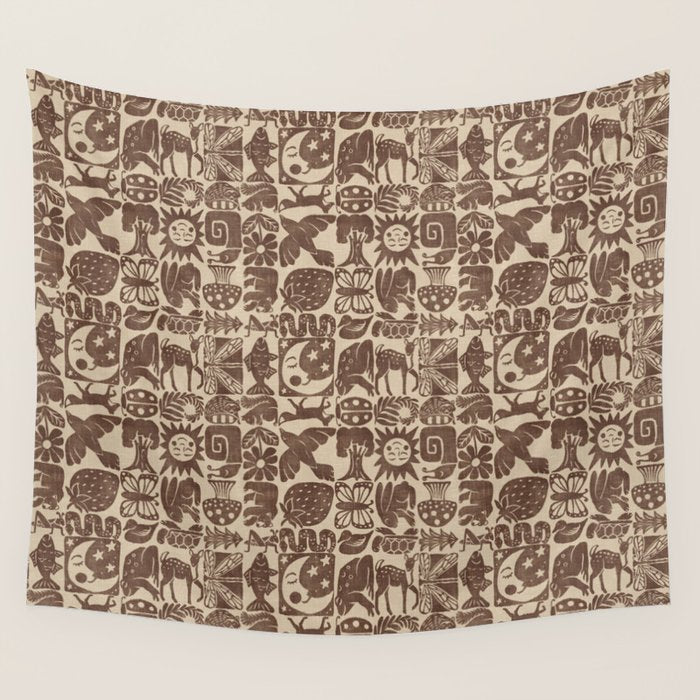 Nature Blocks - walnut brown Wall Tapestry Gallery Image 1