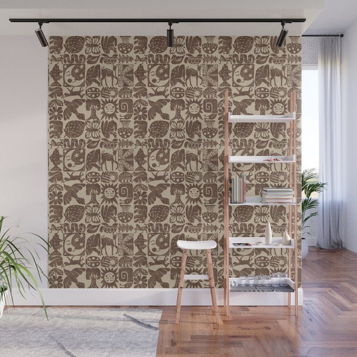Nature Blocks - walnut brown Wall Mural Gallery Image 1