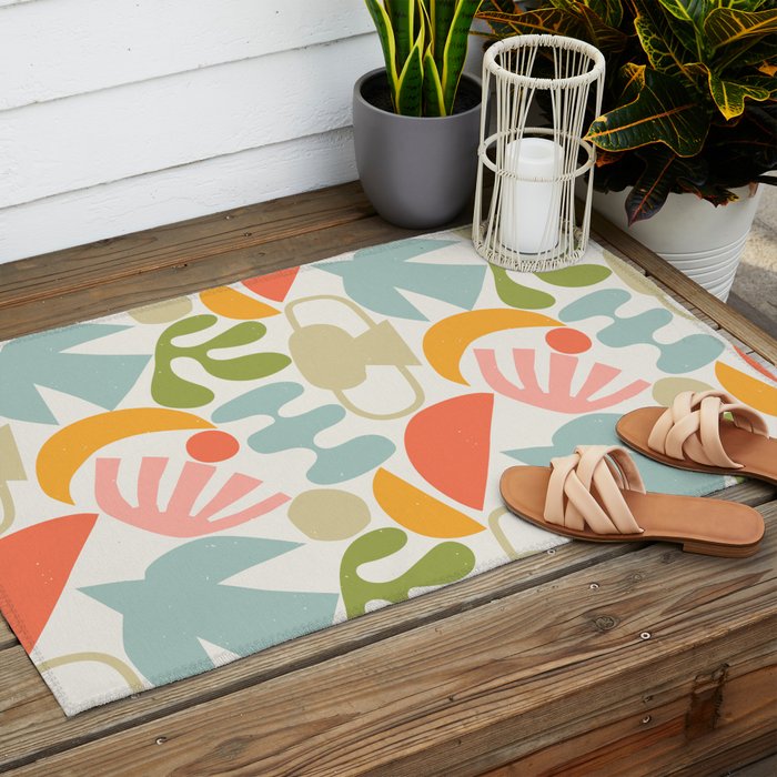 Colorful abstract nature organic shape pattern  Outdoor Rug Gallery Image 2