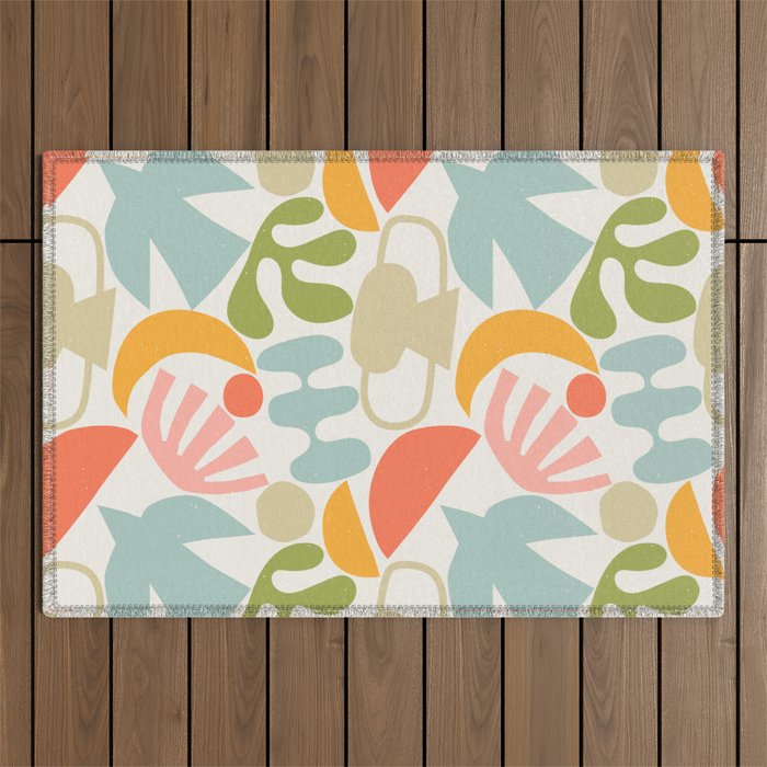 Colorful abstract nature organic shape pattern  Outdoor Rug Gallery Image 1