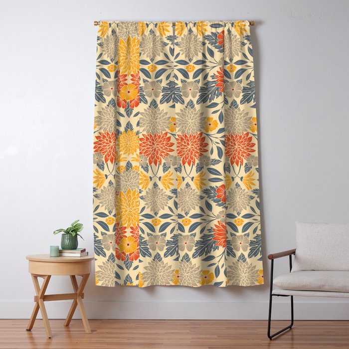 Warm Yellow, Orange & Blue Floral Window Curtain Gallery Image 5
