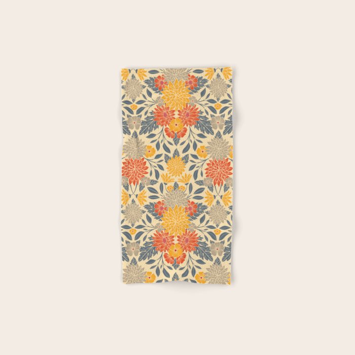 Warm Yellow, Orange & Blue Floral Bath Towel Gallery Image 1