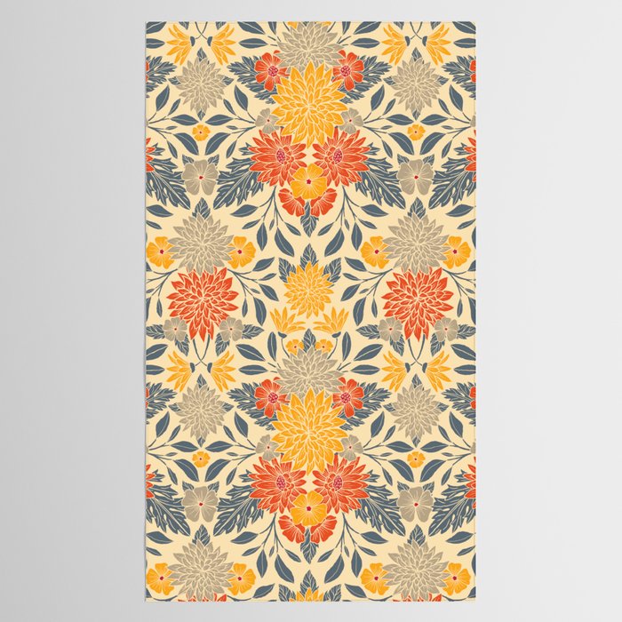 Warm Yellow, Orange & Blue Floral Tablecloth Gallery Image 2