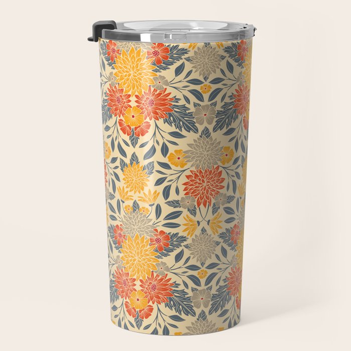Warm Yellow, Orange & Blue Floral Travel Mug Gallery Image 3