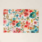 Red Turquoise Teal Floral Watercolor Welcome Mat Gallery Image 1