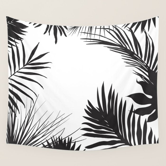 Black And White Palm Leaves Wall Tapestry Gallery Image 1