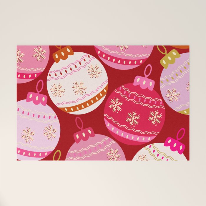 Pink Christmas Decorations Retro Baubles Welcome Mat Gallery Image 1