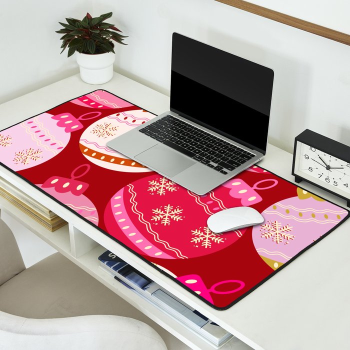 Pink Christmas Decorations Retro Baubles Desk Mat Gallery Image 2