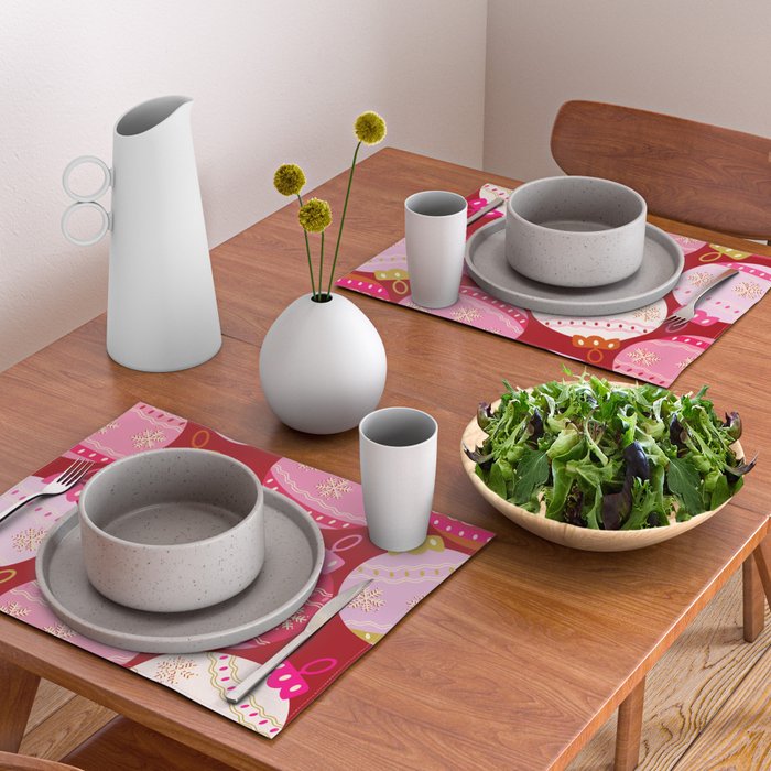 Pink Christmas Decorations Retro Baubles Placemat Gallery Image 2