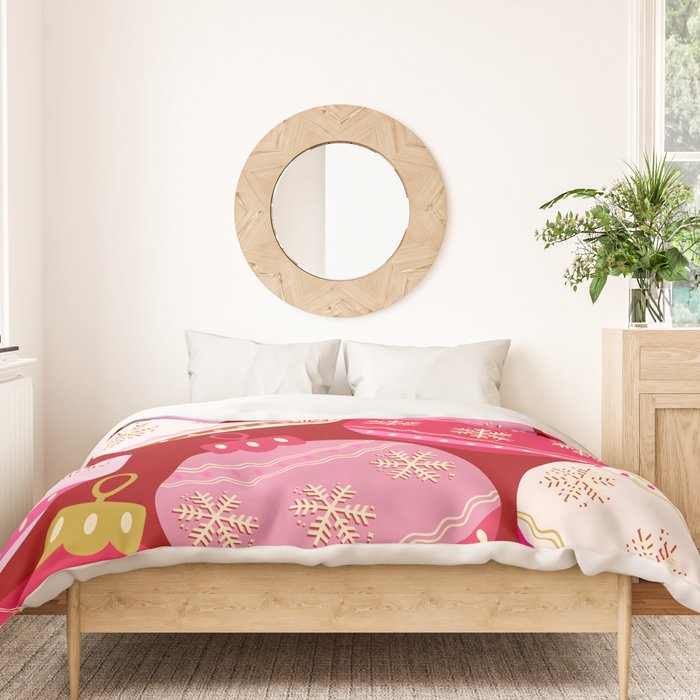 Pink Christmas Decorations Retro Baubles Duvet Cover Gallery Image 3