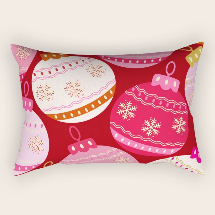 Pink Christmas Decorations Retro Baubles Rectangular Pillow Gallery Image 1