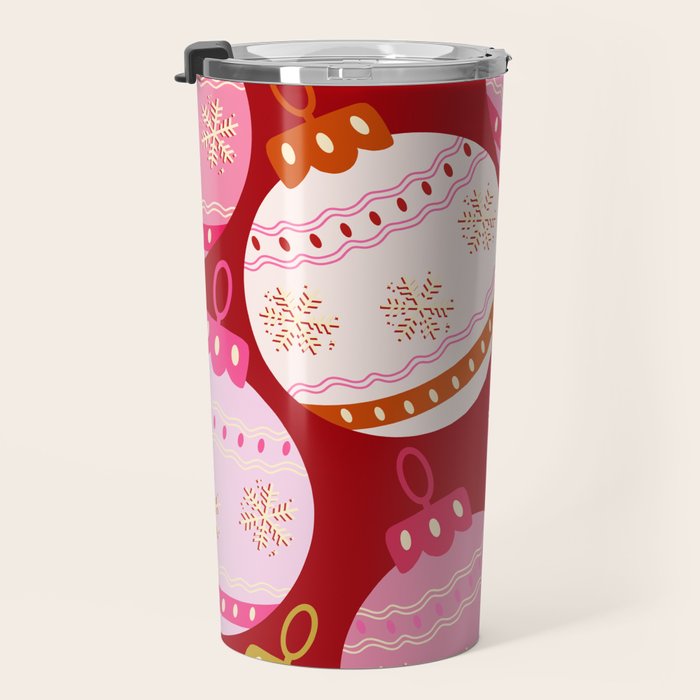 Pink Christmas Decorations Retro Baubles Travel Mug Gallery Image 3