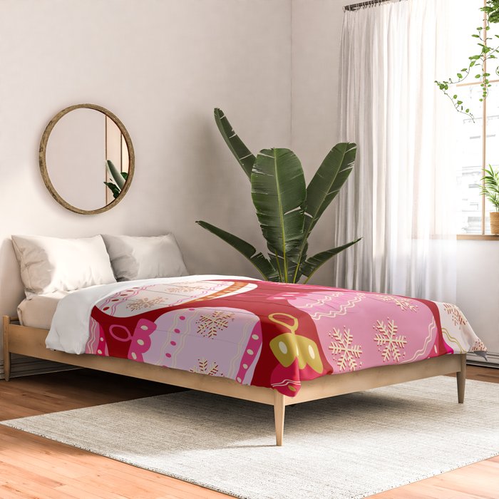 Pink Christmas Decorations Retro Baubles Comforter Gallery Image 2