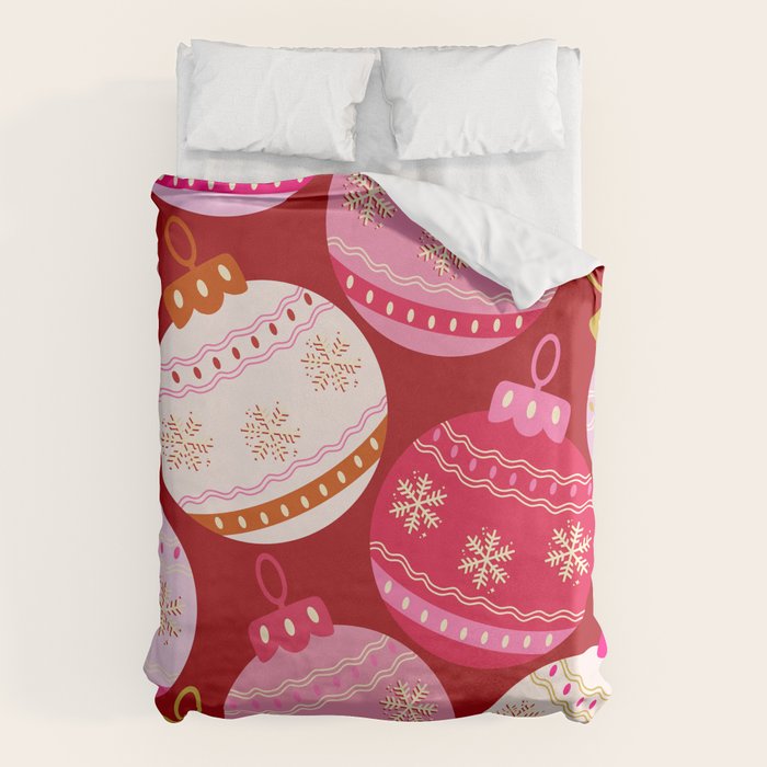 Pink Christmas Decorations Retro Baubles Duvet Cover Gallery Image 1