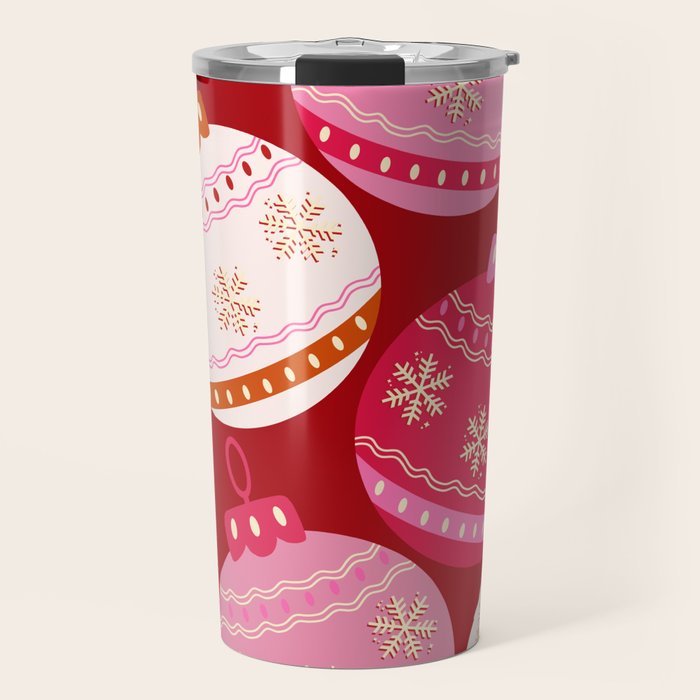 Pink Christmas Decorations Retro Baubles Travel Mug Gallery Image 1