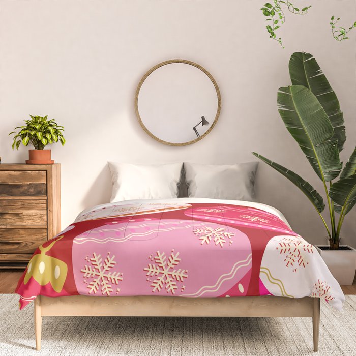 Pink Christmas Decorations Retro Baubles Comforter Gallery Image 3