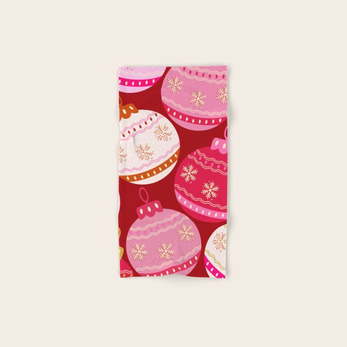 Pink Christmas Decorations Retro Baubles Bath Towel Gallery Image 1