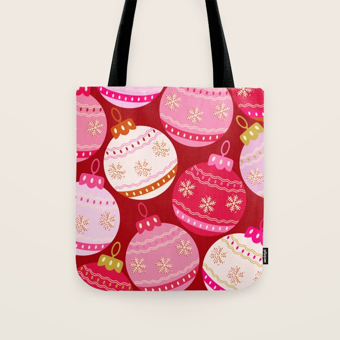 Pink Christmas Decorations Retro Baubles Tote Bag Gallery Image 1