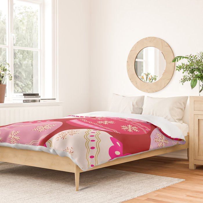 Pink Christmas Decorations Retro Baubles Duvet Cover Gallery Image 2