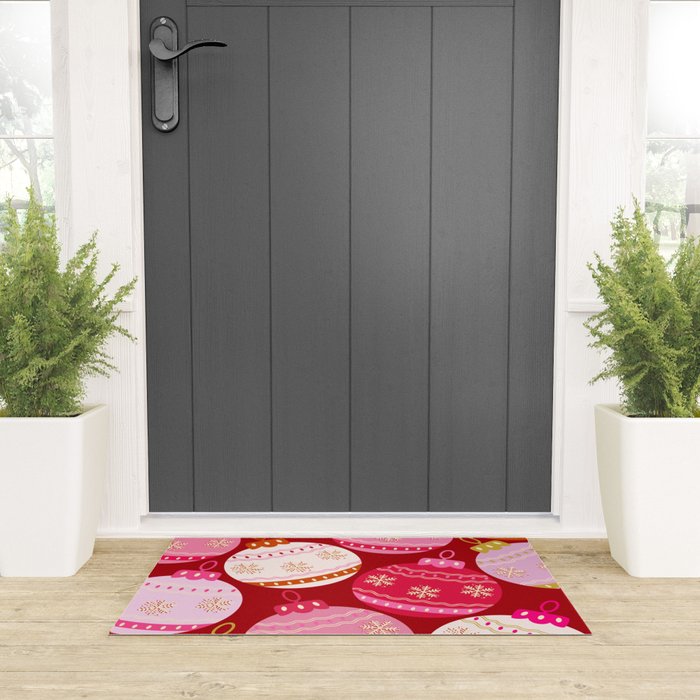Pink Christmas Decorations Retro Baubles Welcome Mat Gallery Image 3