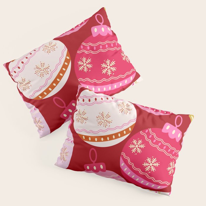 Pink Christmas Decorations Retro Baubles Pillow Sham Gallery Image 1