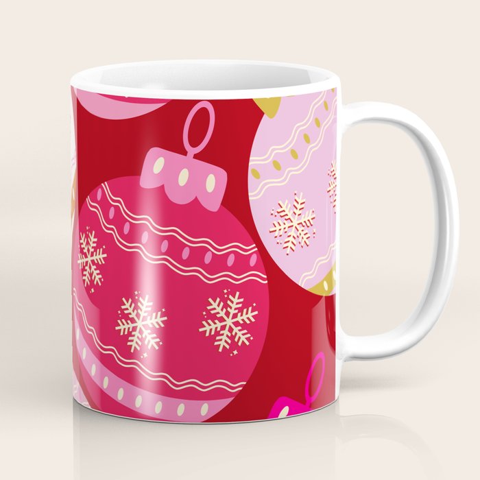 Pink Christmas Decorations Retro Baubles Coffee Mug Gallery Image 1