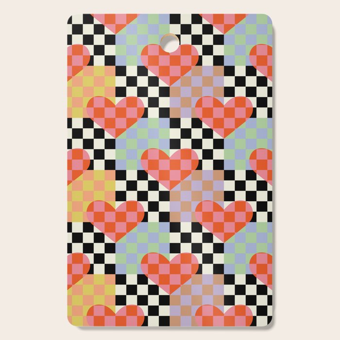 Retro love heart checkered pattern Cutting Board Gallery Image 1