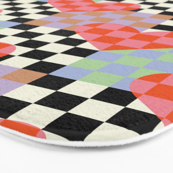 Retro love heart checkered pattern Bath Mat Gallery Image 3
