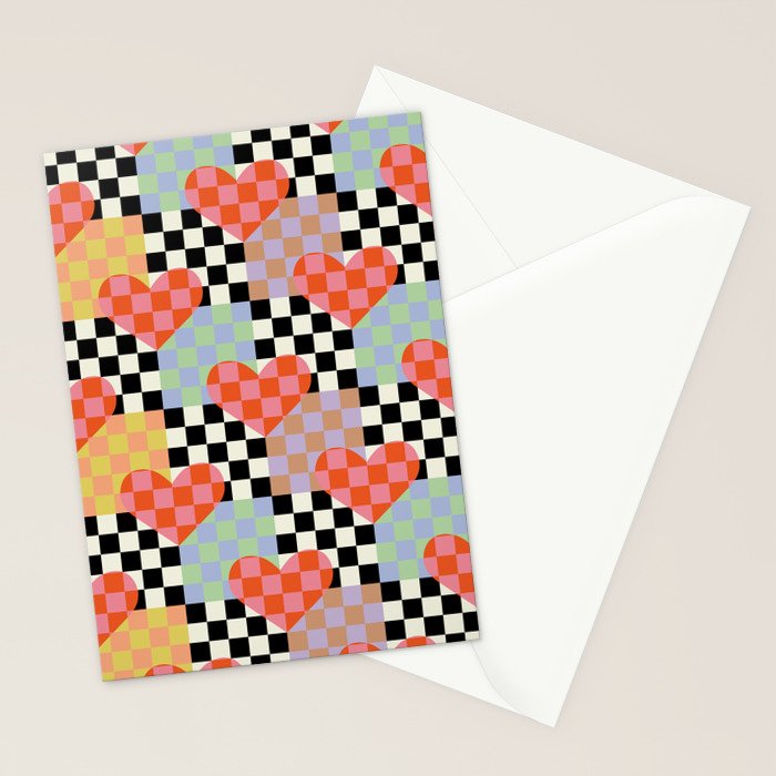 Retro love heart checkered pattern Stationery Card Gallery Image 2