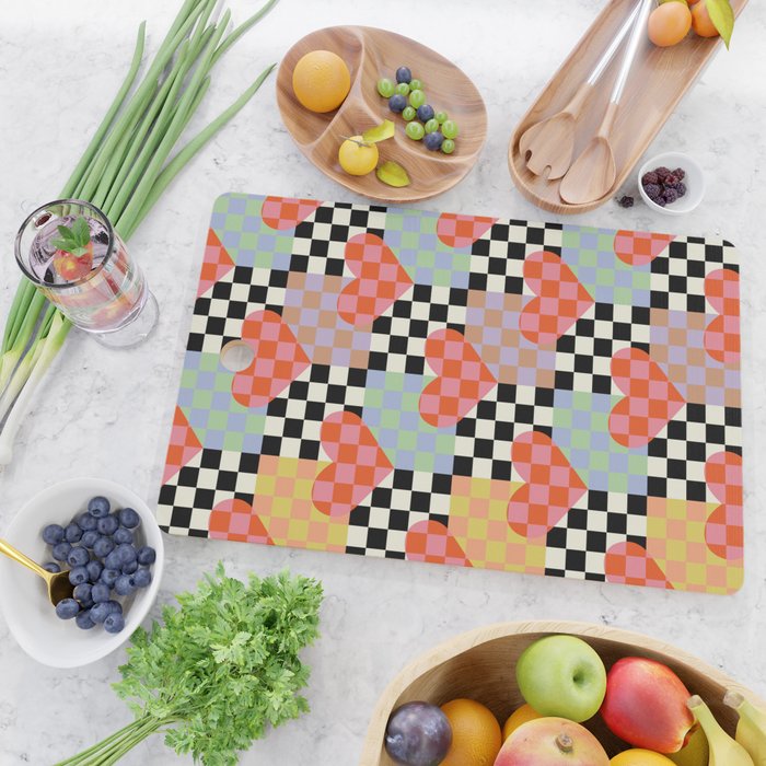 Retro love heart checkered pattern Cutting Board Gallery Image 2