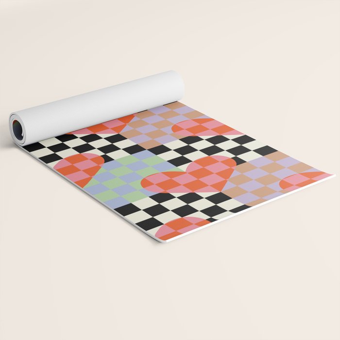 Retro love heart checkered pattern Yoga Mat Gallery Image 2
