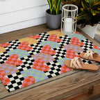 Retro love heart checkered pattern Outdoor Rug Gallery Image 2