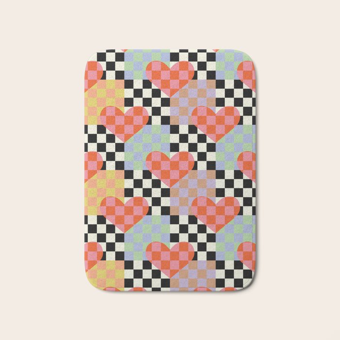 Retro love heart checkered pattern Bath Mat Gallery Image 1