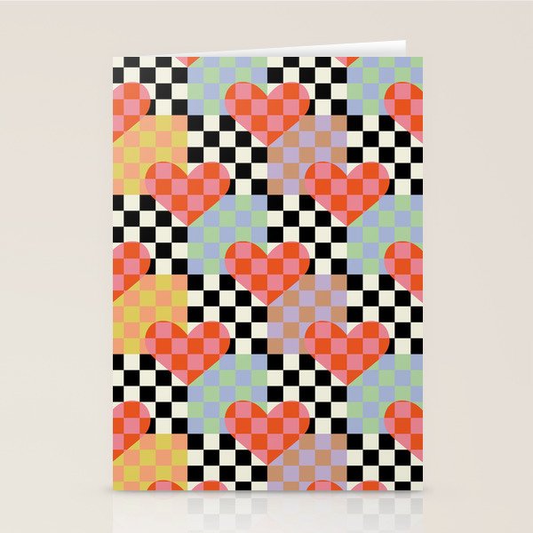 Retro love heart checkered pattern Stationery Card Gallery Image 2