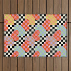 Retro love heart checkered pattern Outdoor Rug Gallery Image 1