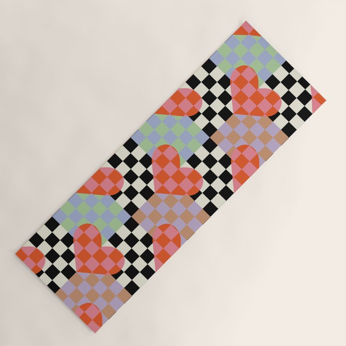 Retro love heart checkered pattern Yoga Mat Gallery Image 1
