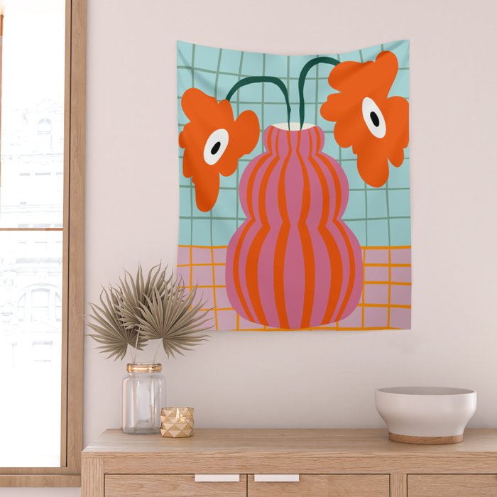 Colorful clay blooms Wall Tapestry Gallery Image 2