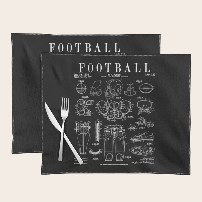 American Football Old Vintage Patent Drawing Print Placemat Gallery Image 1