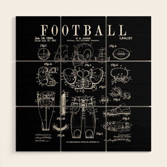 American Football Old Vintage Patent Drawing Print Wood Wall Art Gallery Image 1