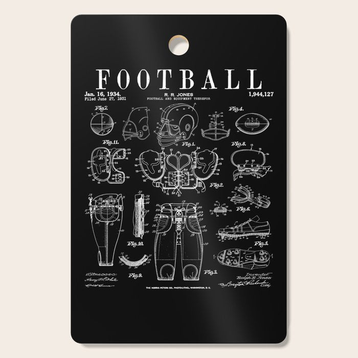 American Football Old Vintage Patent Drawing Print Cutting Board Gallery Image 1