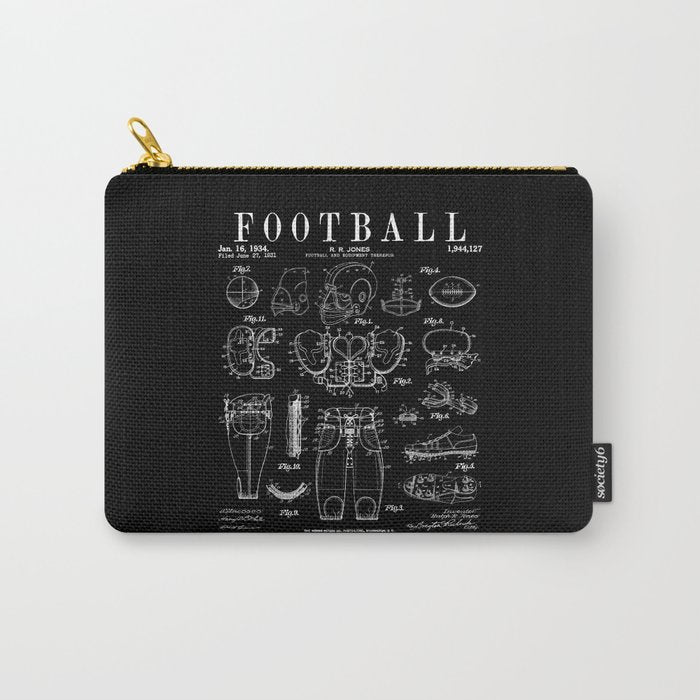 American Football Old Vintage Patent Drawing Print Carry All Pouch Gallery Image 1