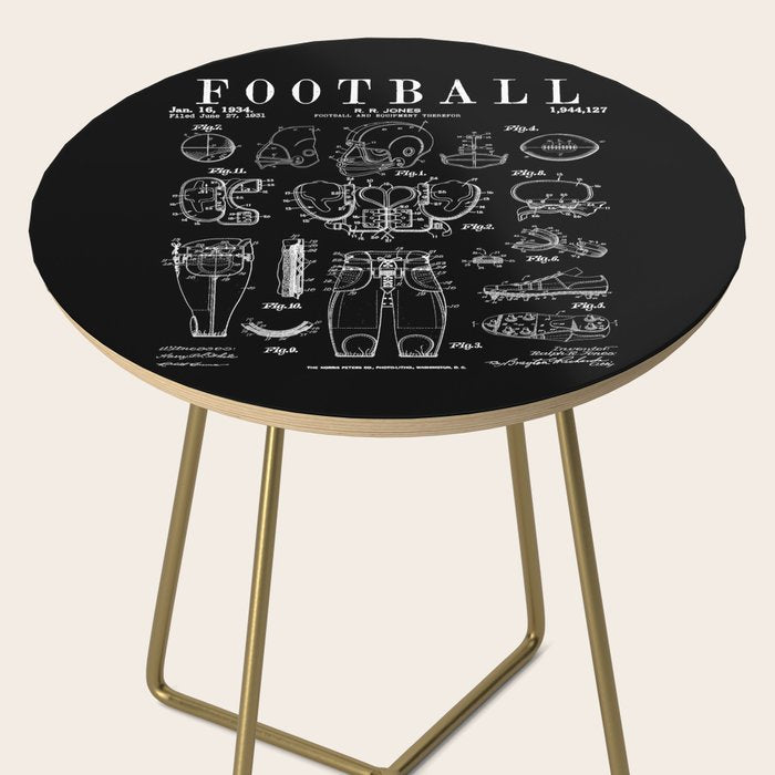 American Football Old Vintage Patent Drawing Print Side Table Gallery Image 2