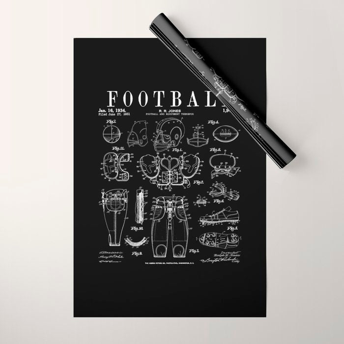 American Football Old Vintage Patent Drawing Print Wrapping Paper Gallery Image 1